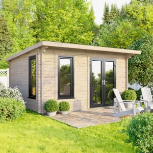 Powersheds Right Hand Door Pent Notched Logs Log Cabin - 14 x 10ft