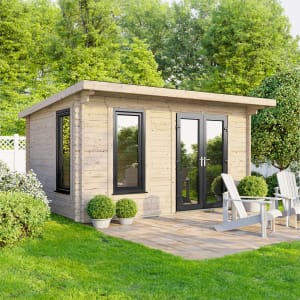 Powersheds Right Hand Door Pent Notched Logs Log Cabin - 14 x 8ft