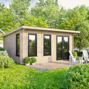 Powersheds Right Hand Door Pent Notched Logs Log Cabin - 16 x 14ft
