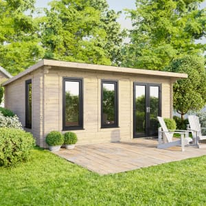 Powersheds Right Hand Door Pent Notched Logs Log Cabin - 18 x 14ft