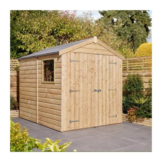 Rowlinson - 8x6 Shiplap Apex Shed Double Doors with Window