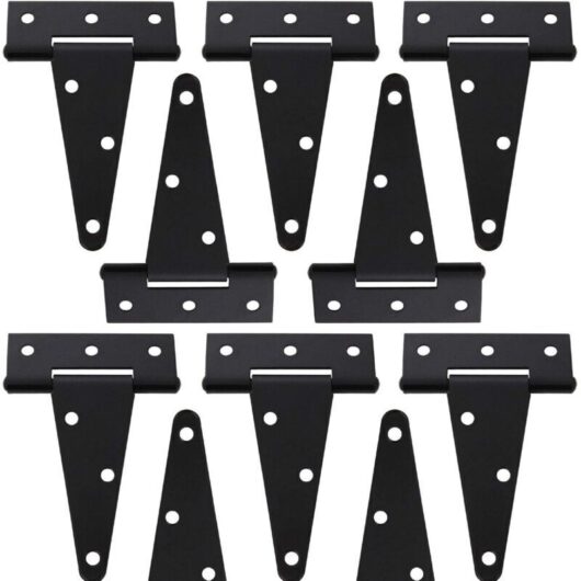 Set of 10 x 10.2 cm T-hinges for garden sheds, barn doors, gates, fences, and garden gates, black wrought iron