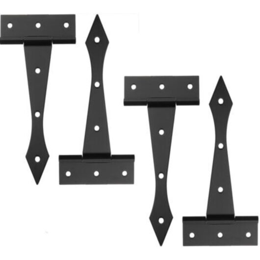 Set of 2 4-inch T-Hinges, Shed Door Hinges, Durable Door Hinges for Wooden Fences, Yard Gates, Barn Doors, Wooden Boxes, Matte Black