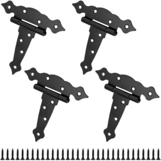Set of 4 5-inch Door Hinges for Garden Shed, Barn, Heavy Duty Gate Hinges for Wooden Fences, Black Classic Decorative Hinges