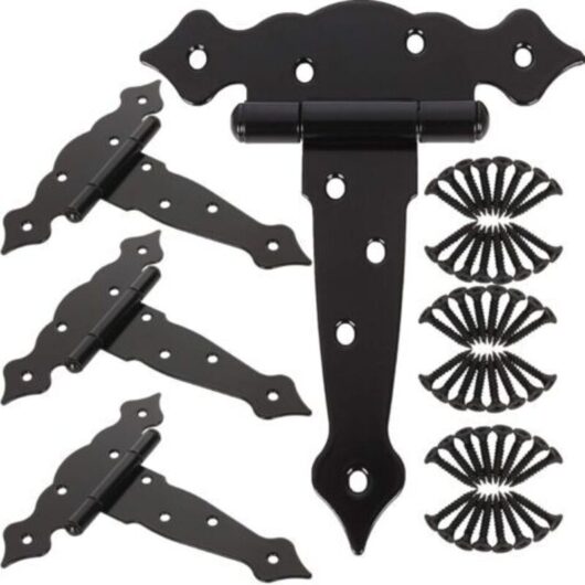 Set of 4 6-inch Door Hinges for Garden Shed, Barn, Heavy Duty Gate Hinges for Wooden Fences, Black Classic Decorative Hinges
