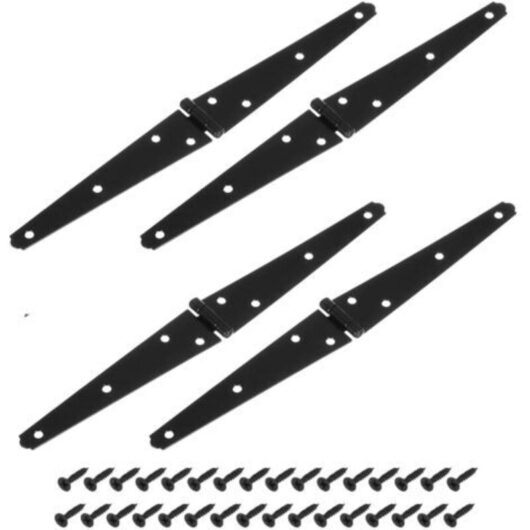 Set of 4 strap hinges, 15.2 cm garden shed door hinges, heavy-duty T-hinges with screws for wooden fences, yard doors, barn gate, black
