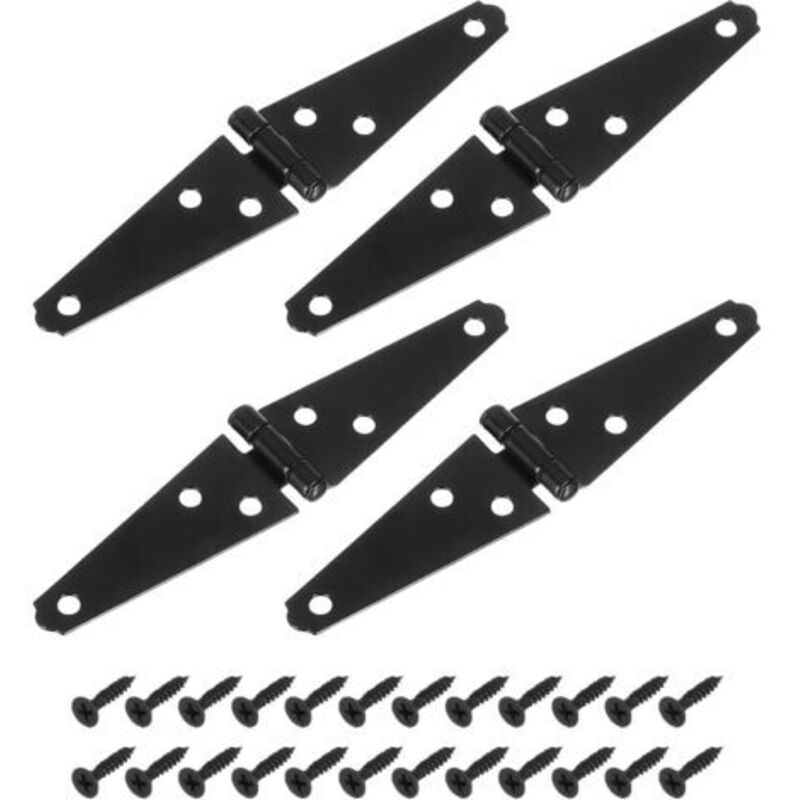 Set of 4 strap hinges, 7.6 cm garden shed door hinges, heavy-duty T-hinges with screws for wooden fences, courtyard doors, barn gate, black