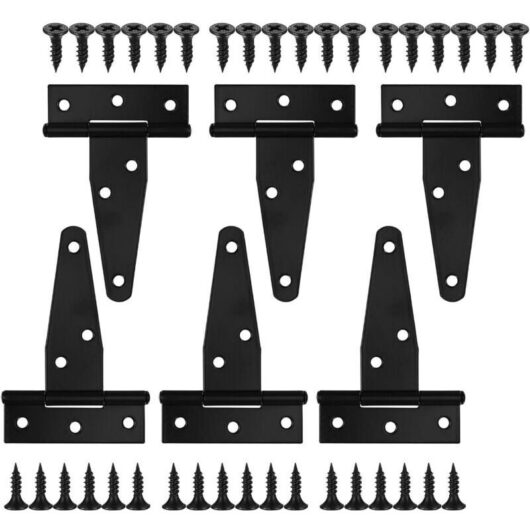 Set of 6 black T-shaped door hinges - Metal door hinges - Door hinges for shed doors, barn doors, garden doors, shed doors