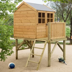 Shire Bunny & Platform Elevated Wooden Playhouse with Balcony - 4 x 4ft