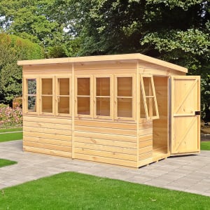 Shire Large Timber Pent Potting Shed with Opening Windows - 10 x 6ft