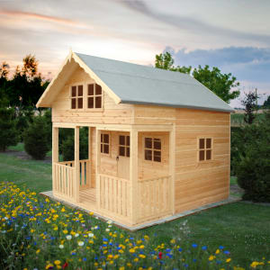 Shire Lodge & Bunk Large Wooden Playhouse with Veranda - 8 x 9ft