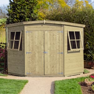 Shire Pent Shiplap Pressure Treated Double Door Corner Shed - 8 x 8ft
