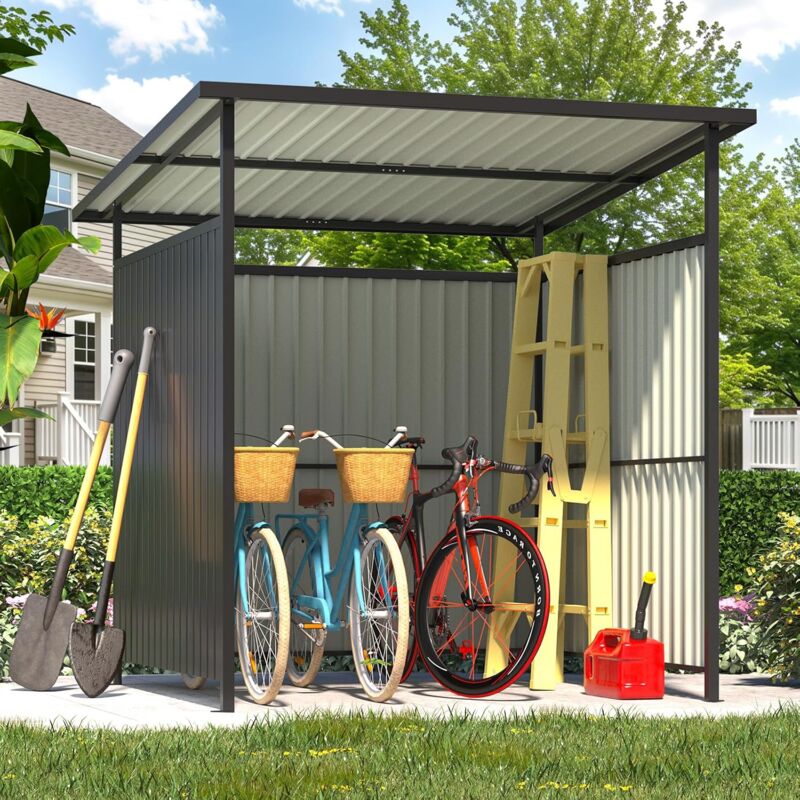 YODOLLA 1.82 x 1.82m Gazebo Outdoor Pergola for Patio, Small Lean to Hardtop Grill Gazebos, Open Design Metal Bike Shed