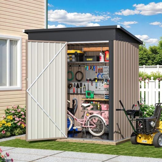 YODOLLA 5x3ft Metal Garden Shed, Lockable Door Outdoor Storage Shed with Floor