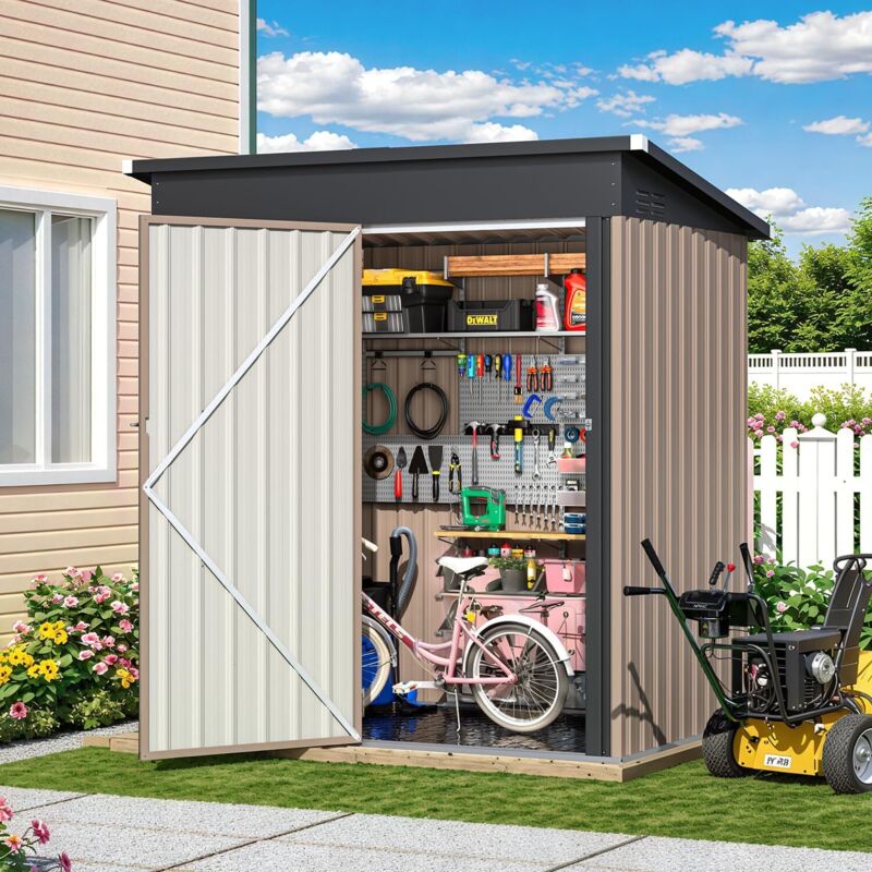YODOLLA 5x3ft Metal Garden Shed, Lockable Door Outdoor Storage Shed with Floor