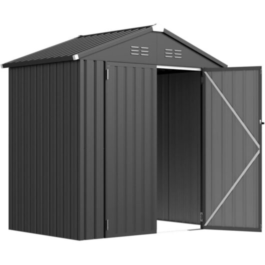 YODOLLA 6x4ft Outdoor Storage Shed, Bike Tool Garden Metal Sheds With Lockable Door Galvanised Steel Garden Storage, Dark Grey