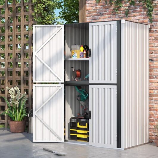 YODOLLA Outdoor Tall Storage Garden Cabinet Shed with Adjustable Shelves in White