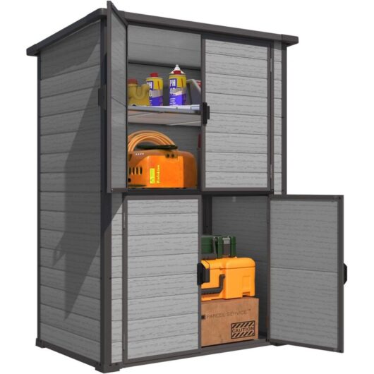 YODOLLA Tall Outdoor Storage Cabinet with Adjustable Shelves, Plastic Weatherproof Vertical Metal Garage Garden Cupboard