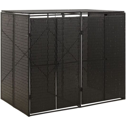 vidaXL Double Wheelie Bin Shed Black 140x80x117 cm Poly Rattan
