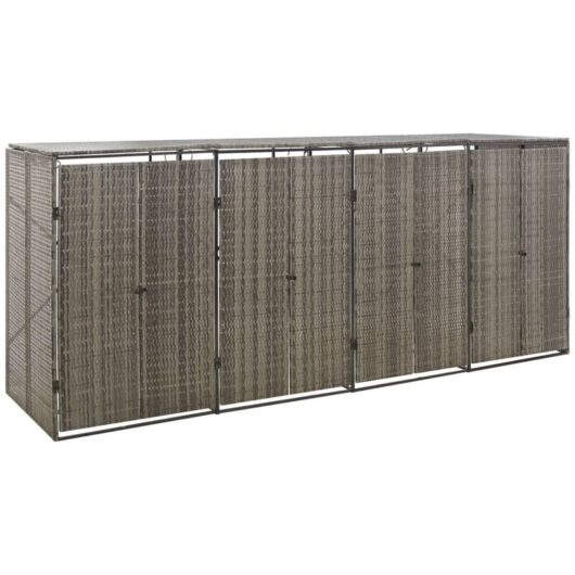 vidaXL Quadruple Wheelie Bin Shed Grey 274x80x117 cm Poly Rattan