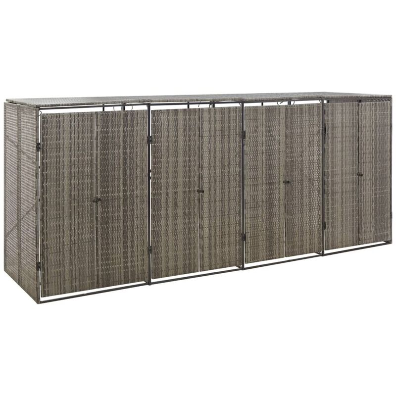 vidaXL Quadruple Wheelie Bin Shed Grey 274x80x117 cm Poly Rattan