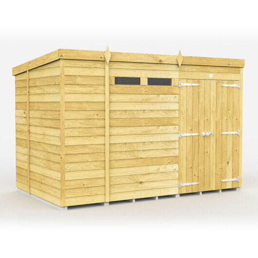 10 x 6 Feet Pent Security Shed - Double Door - Wood - L178 x W302 x H201 cm