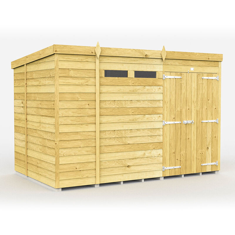 10 x 6 Feet Pent Security Shed - Double Door - Wood - L178 x W302 x H201 cm
