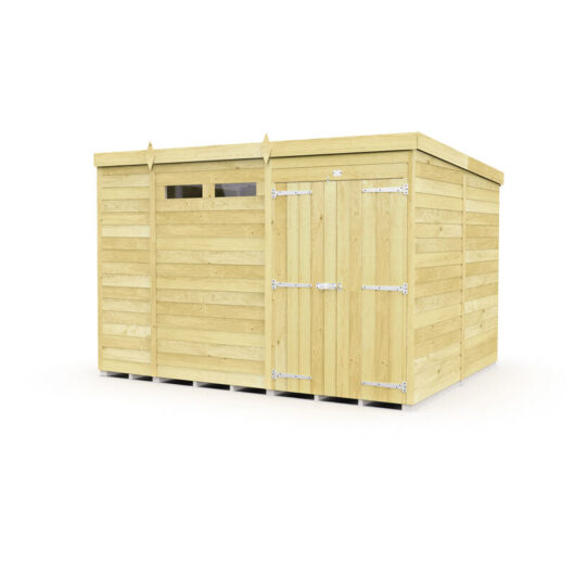 11 x 8 Feet Pent Security Shed - Double Door - Wood - L231 x W329 x H201 cm