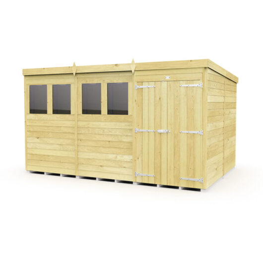 12 x 8 Feet Pent Shed - Double Door With Windows - Wood - L231 x W358 x H201 cm