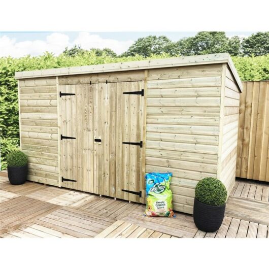 14 X 8 Pressure Treated Windowless Tongue And Groove Pent Shed With Double Doors (centre)
