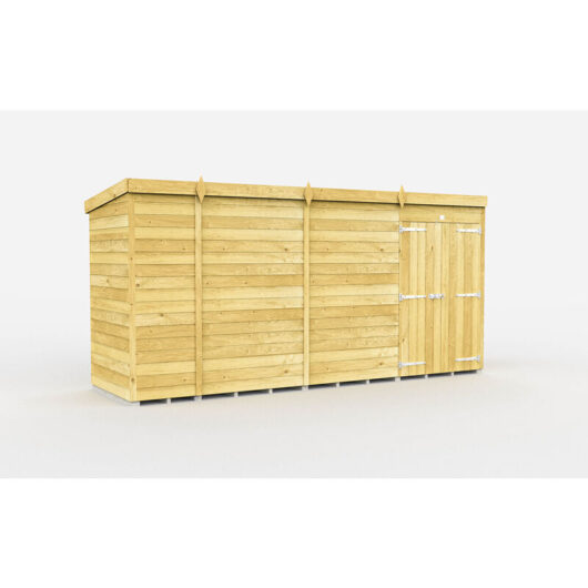 14 x 4 Feet Pent Shed - Double Door Without Windows - Wood - L118 x W417 x H201 cm