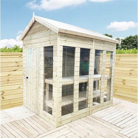 14 x 5 Pressure Treated Tongue And Groove Apex Summerhouse - Potting Shed - Bench + Safety Toughened Glass + RIM Lock with Key (14' x 5') / (14ft x