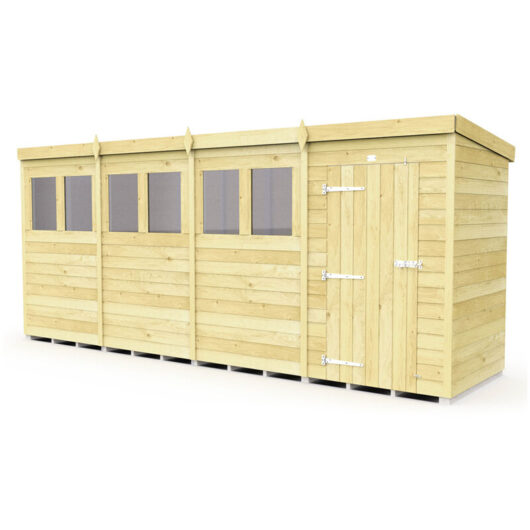 16 x 4 Feet Pent Security Shed - Double Door - Wood - L118 x W474 x H201 cm