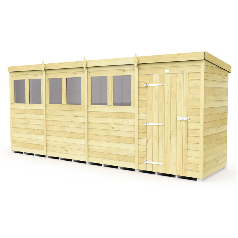 16 x 4 Feet Pent Security Shed - Double Door - Wood - L118 x W474 x H201 cm