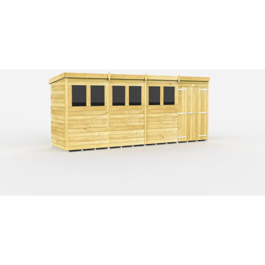 16 x 4 Feet Pent Shed - Double Door With Windows - Wood - L118 x W474 x H201 cm