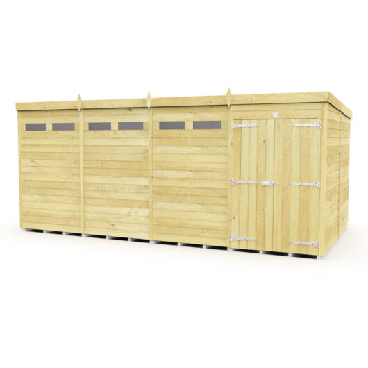 16 x 8 Feet Pent Security Shed - Double Door - Wood - L231 x W474 x H201 cm