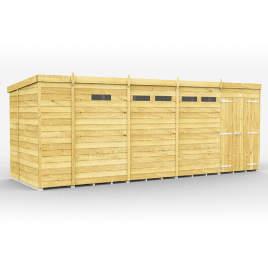 17 x 6 Feet Pent Security Shed - Double Door - Wood - L178 x W492 x H201 cm