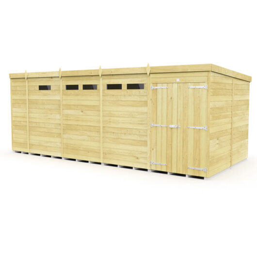 17 x 8 Feet Pent Security Shed - Double Door - Wood - L231 x W492 x H201 cm
