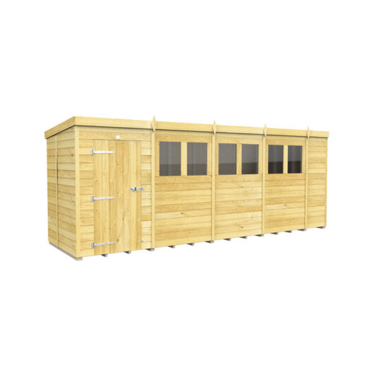 18 x 5 Feet Pent Shed - Single Door With Windows - Wood - L147 x W533 x H201 cm