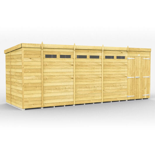 18 x 7 Feet Pent Security Shed - Double Door - Wood - L214 x W533 x H201 cm