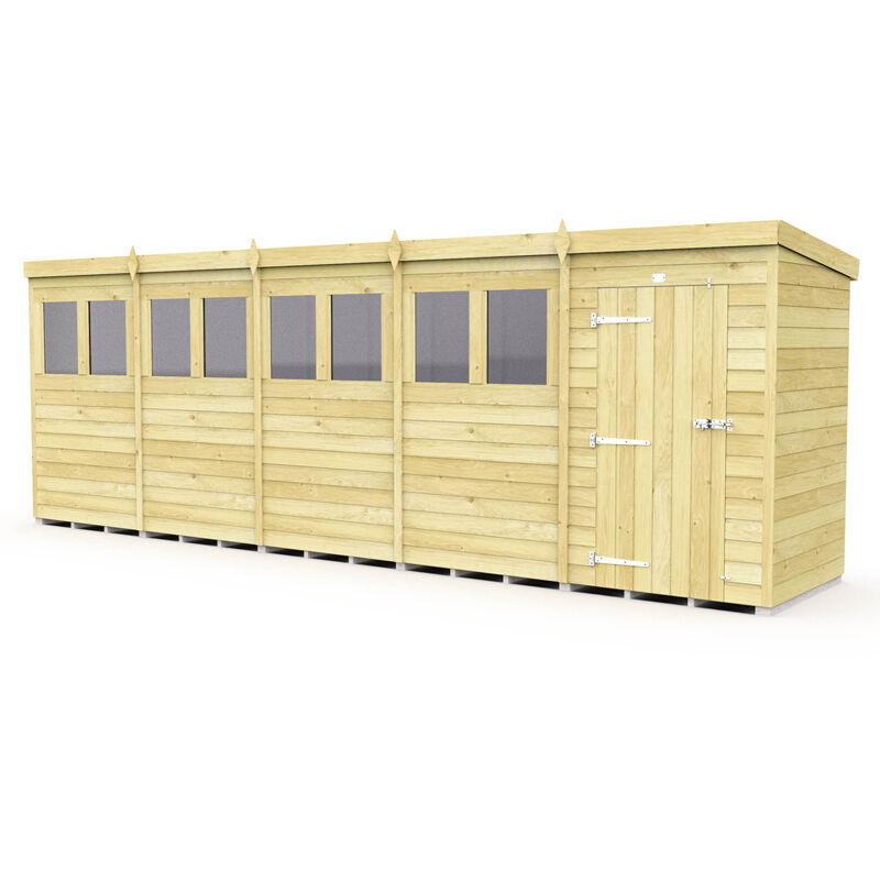 20 x 4 Feet Pent Security Shed - Double Door - Wood - L118 x W589 x H201 cm