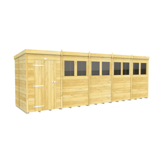 20 x 4 Feet Pent Shed - Single Door With Windows - Wood - L118 x W589 x H201 cm