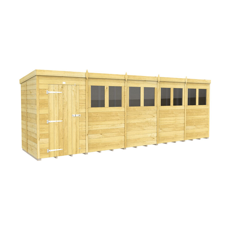 20 x 4 Feet Pent Shed - Single Door With Windows - Wood - L118 x W589 x H201 cm