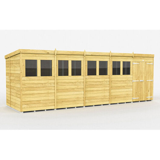 20 x 6 Feet Pent Shed - Double Door With Windows - Wood - L178 x W589 x H201 cm