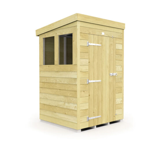 4 x 4 Feet Pent Shed - Single Door With Windows - Wood - L118 x W127 x H201 cm