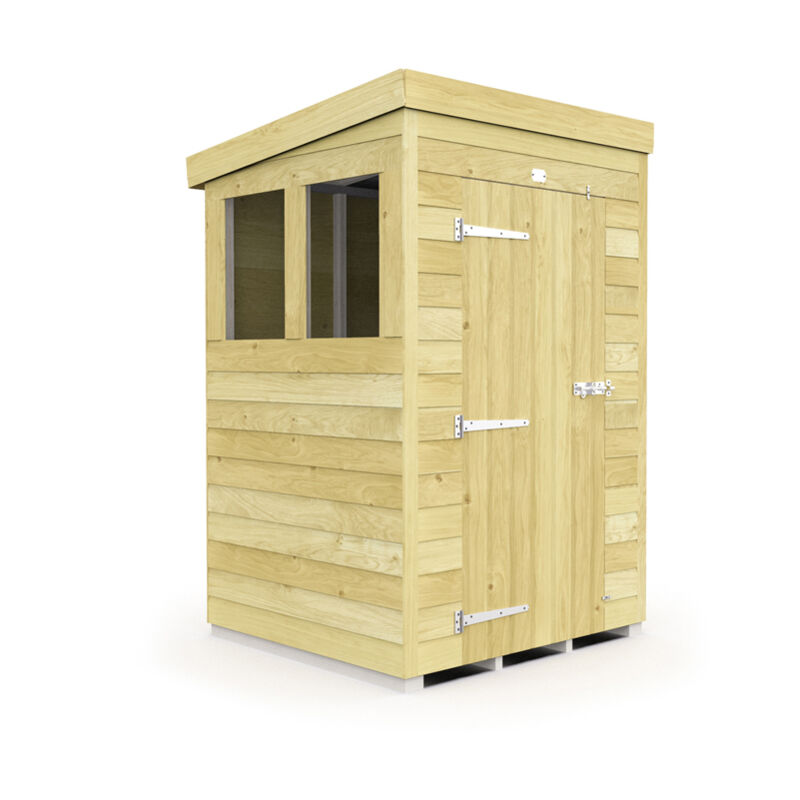 4 x 4 Feet Pent Shed - Single Door With Windows - Wood - L118 x W127 x H201 cm