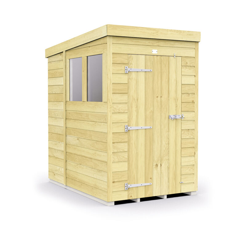 4 x 6 Feet Pent Shed - Single Door With Windows - Wood - L178 x W127 x H201 cm