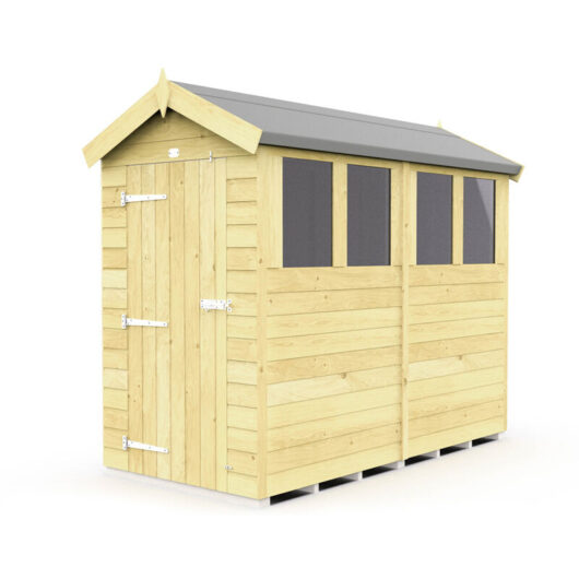 4 x 8 Feet Apex Shed - Single Door With Windows - Wood - L243 x W118 x H217 cm