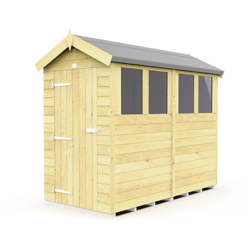 4 x 8 Feet Apex Shed - Single Door With Windows - Wood - L243 x W118 x H217 cm