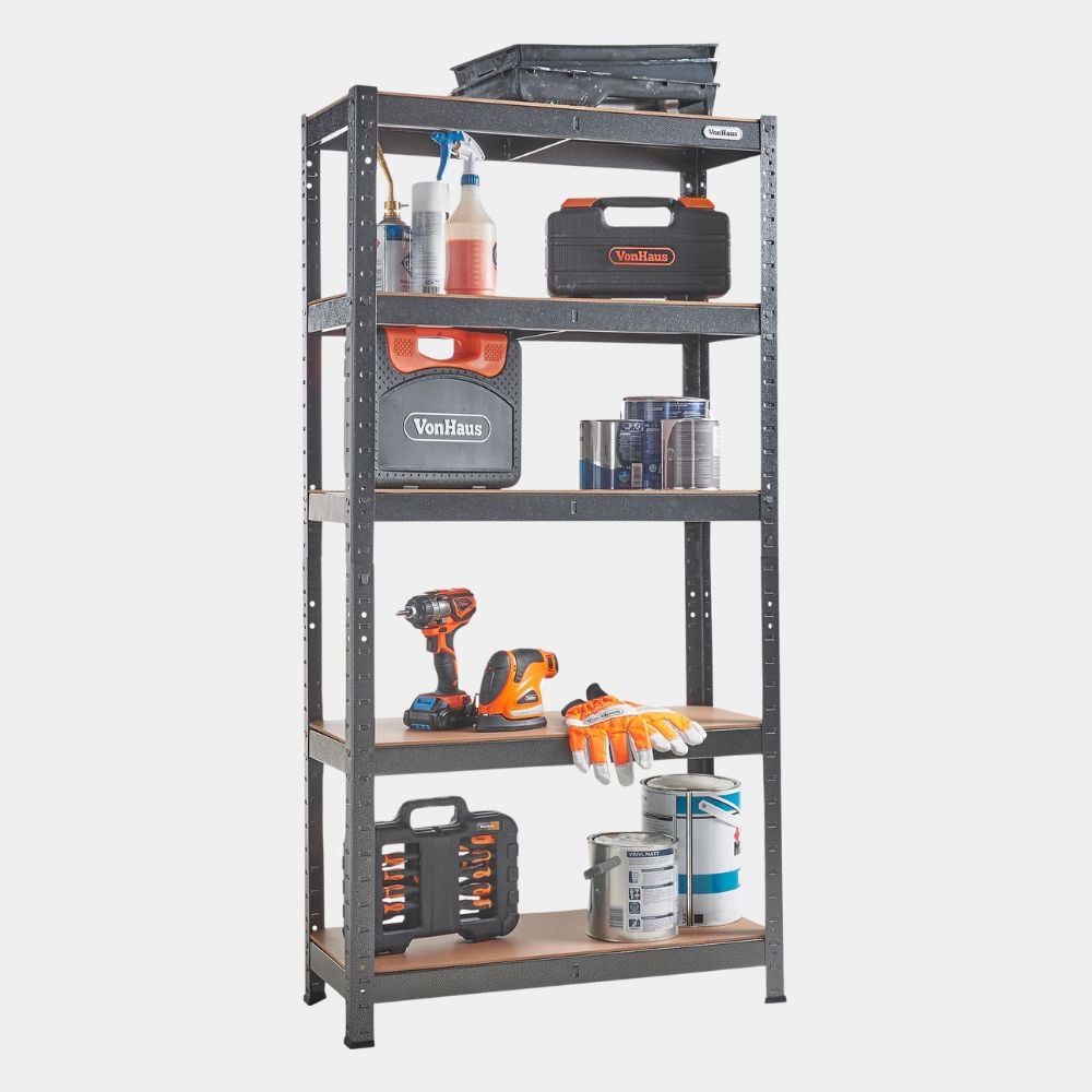 5-Tier Metal Shelving Unit - Black (150 x 75 x 30cm)
